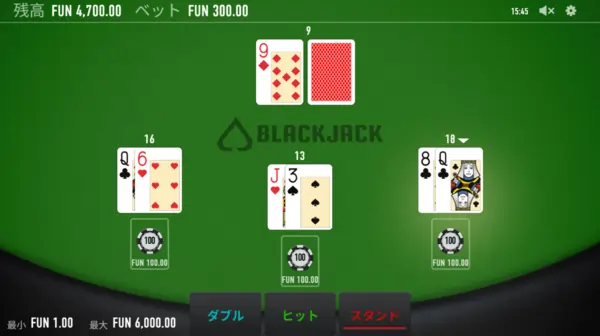 ブラックジャック・ネオのゲーム画面